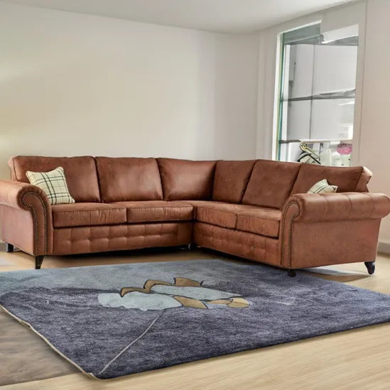 Cozy Oakland Leather & Suede 2-Seater Corner Sofa in Brown