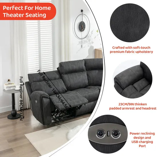 Modern Electric Recliner Sofa for Easy Relaxing in Dark Grey