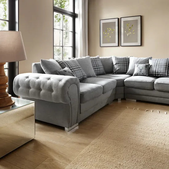 Durable Verona Corner Sofa in Light Grey Fabric