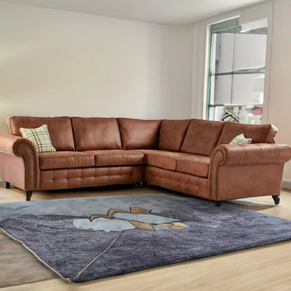 Cozy Oakland Leather & Suede 2-Seater Corner Sofa in Brown
