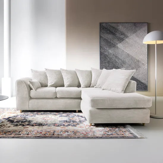 White Corner Sofa for Living Room — Jumbo Cord, Modern Look