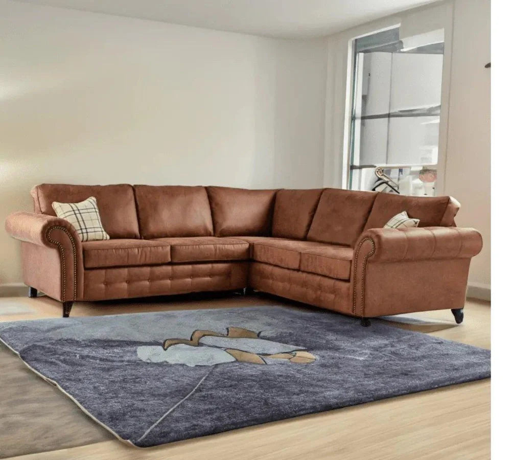 Cozy Oakland Leather & Suede 2-Seater Corner Sofa in Brown