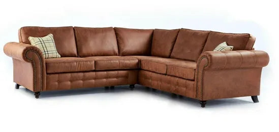 Cozy Oakland Leather & Suede 2-Seater Corner Sofa in Brown